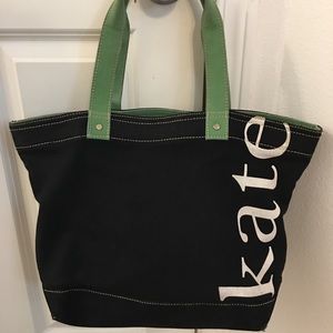 Kate Spade Navy Blue and Green Canvas Tote